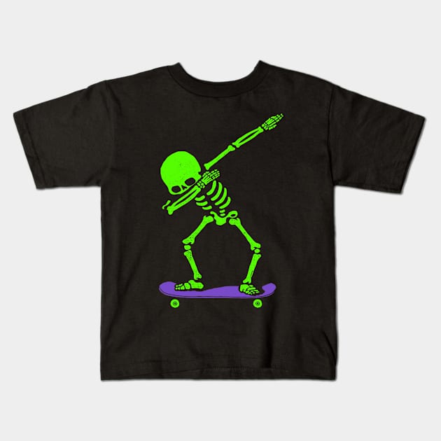 Halloween Dabbing Skeleton SKATEBOARD T-Shirt Dab Skate GLOW Kids T-Shirt by vo_maria